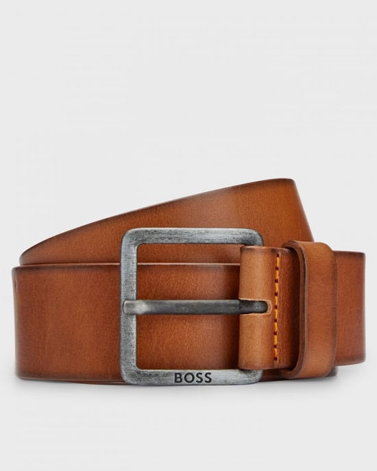 BOSS Orange Jeeko Mens Leather Belt With Logo Buckle NOS
