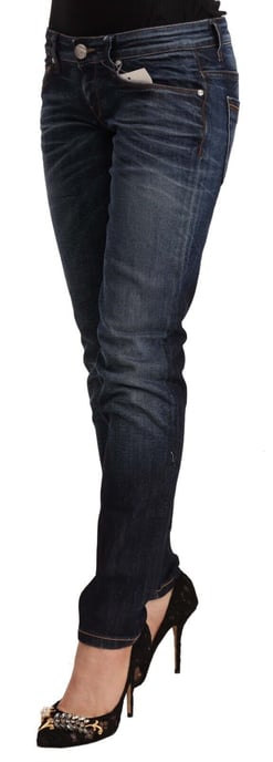 Acht Dames Blauwe Gewassen Katoenen Lage Taille Skinny Denim Jeans - Image 2