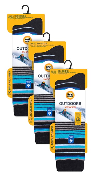 Heat Holders - 3 paar Ultra Lite skisokken voor heren - Zwarte Streep - Image 2
