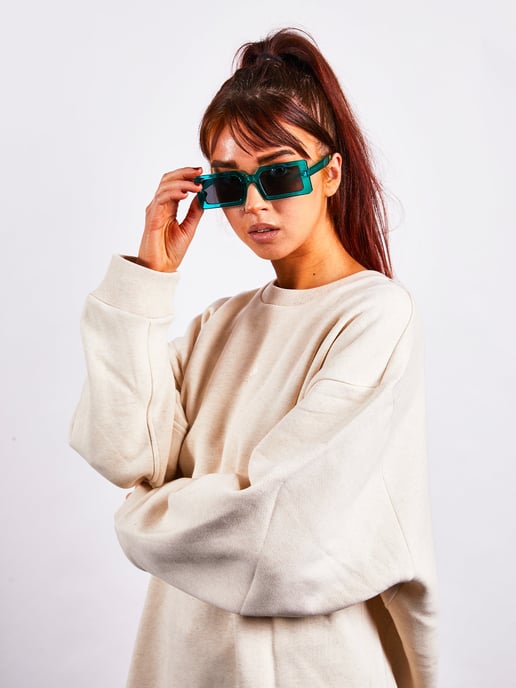 Light blue oversized rectangle plastic frame sunglasses