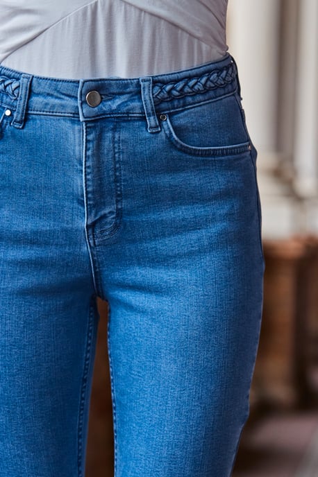 Mid Blue Braid-Detail Skinny Jeans