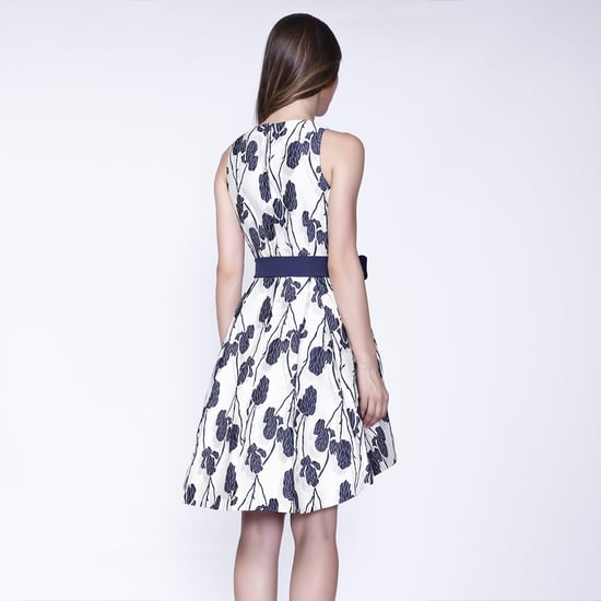 Flower Jacquard Skater -jurk en toegevoegde riem - Image 2