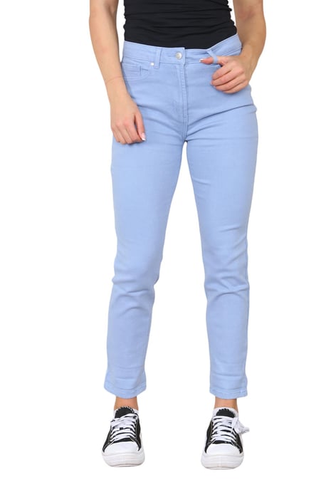 M&Co Dames jeans met hoge taille en taps toelopende rechte pijpen in hemelsblauw - Image 1
