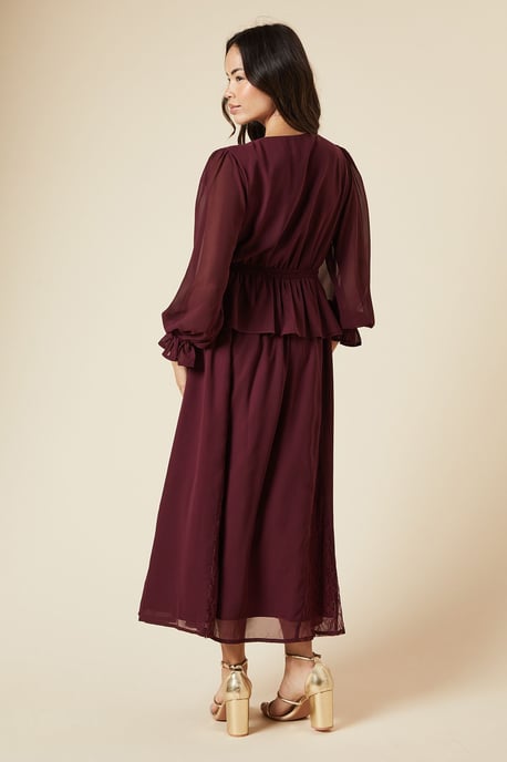 Dark Berry Lace Skirt Long Sleeve Midi Dress