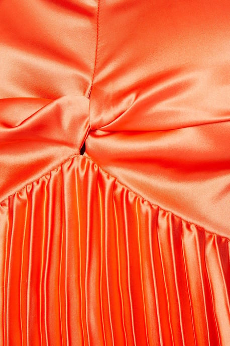 Twist Keyhole Pleated Satin Midi Dress