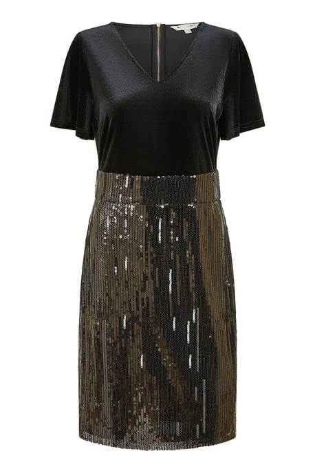 Black Velvet And Sequin Fitted Dress