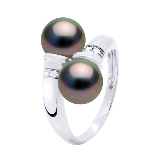 Ring Jij & Ik Diamanten 0,06 Cts 2 Echte Gecultiveerde Tahiti Parel Ronde 8-9 mm - Wit Goud - Image 1