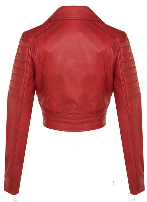 Ladies Brando Short Leather Jacket-Longtown