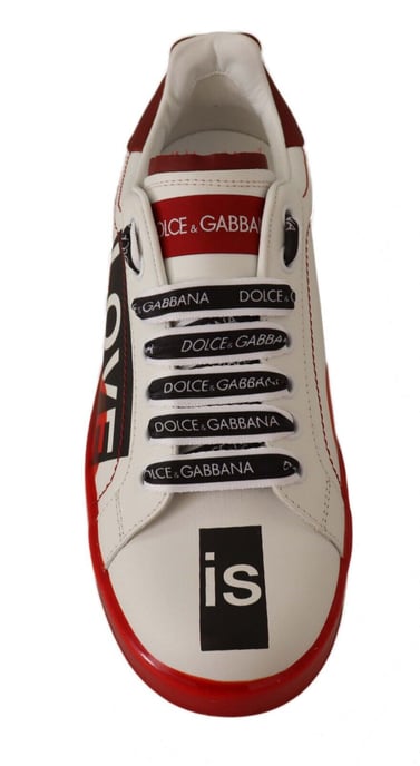 Dolce & Gabbana Women's White Red Portofino Love Print Leather Sneakers Shoes