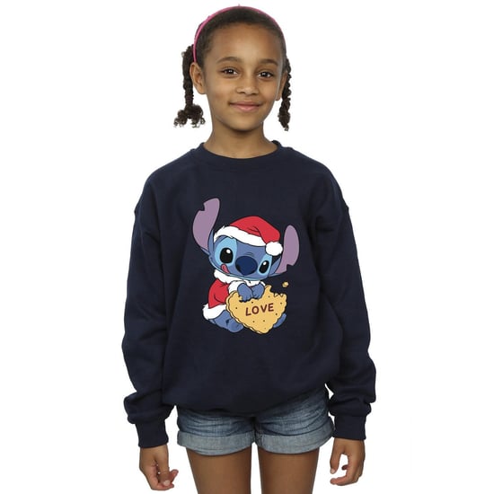 Disney Girls Lilo And Stitch Christmas Love Biscuit Sweatshirt (Navy Blue)