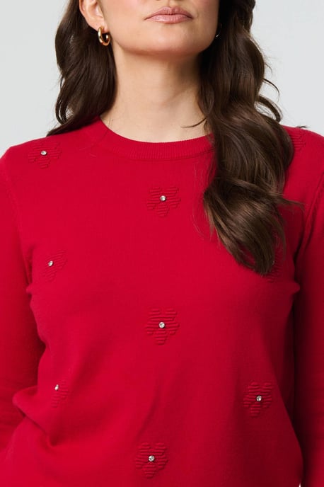 Red Floral Gemstone Embellished Jumper - Image 5