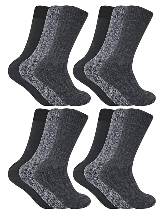 Sock Snob - 12 Paar Heren Wollen Wandelsokken - Grijs - Image 1
