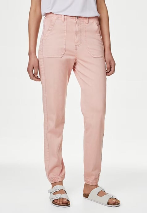 M&S Collection Dames Katoenmix Slim Fit Enkel Grazer Joggers Roze - Image 1