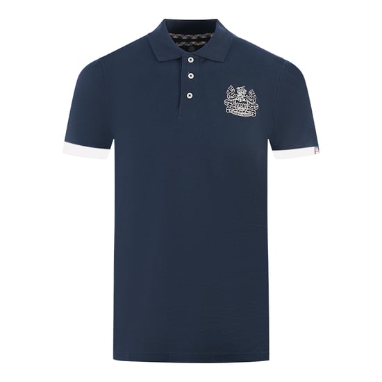 Aquascutum Branded Collar Navy Blue Polo Shirt