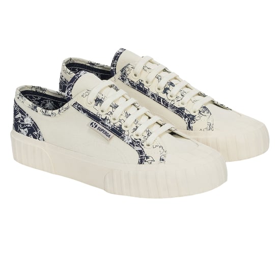 Superga Dames/Dames 2630 Stripe Sketched Flowers Trainers (Beige Natuurlijk/Navy) - Image 3