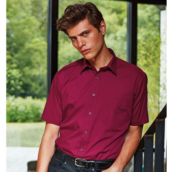Premier Heren Korte Mouw Formele Poplin Gewoon Werk Shirt (Bourgondië) - Image 2
