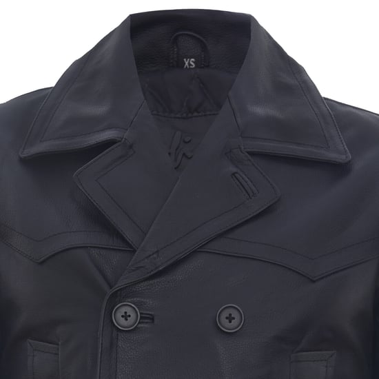 Cow Hide Dr Who Naval German Pea Coat Leather Jacket