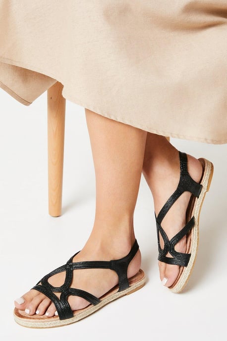 Frankie Textured Strap Slingback Espadrille Flat Sandals