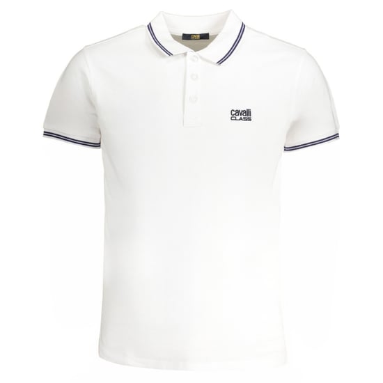 Cavalli Class Tipped Col Blauwe Logo Witte Polo Shirt - Image 1