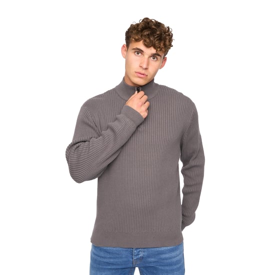 Crosshatch Heren Havaline gebreide Quarter Zip Pullover (Houtskool Grijs) - Image 1