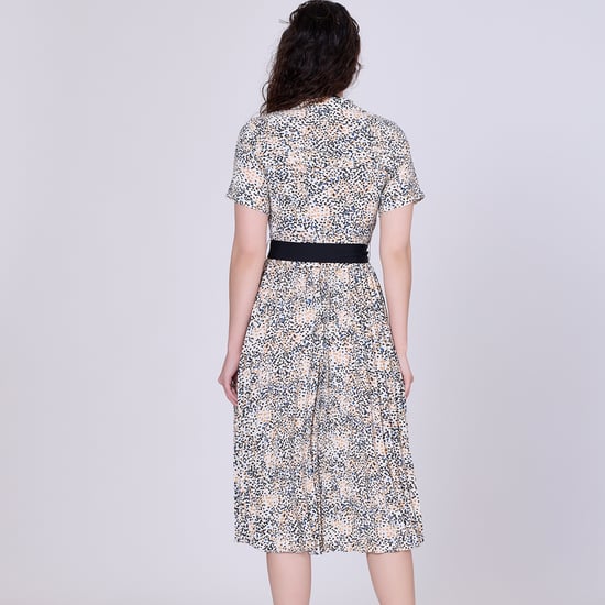 Pleats printed tea dress and added belt