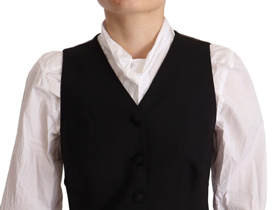 Dolce & Gabbana Dames Zwarte Knopenloze Mouwloze Vest Viscose Top - Image 4