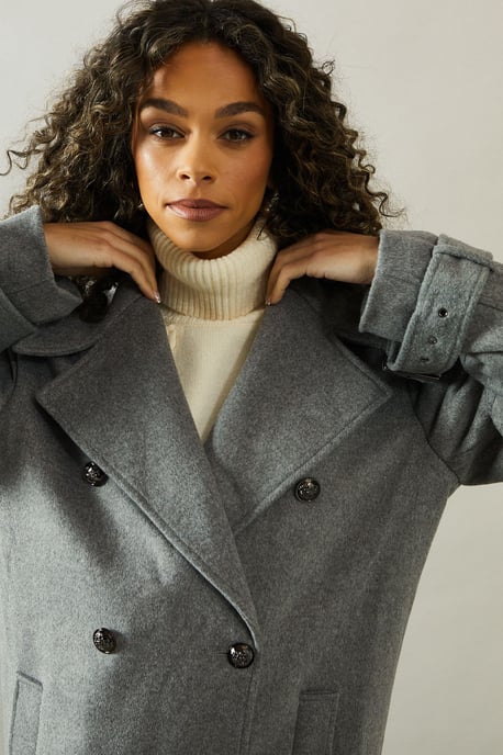 Buckle Detail Double Breasted Coat