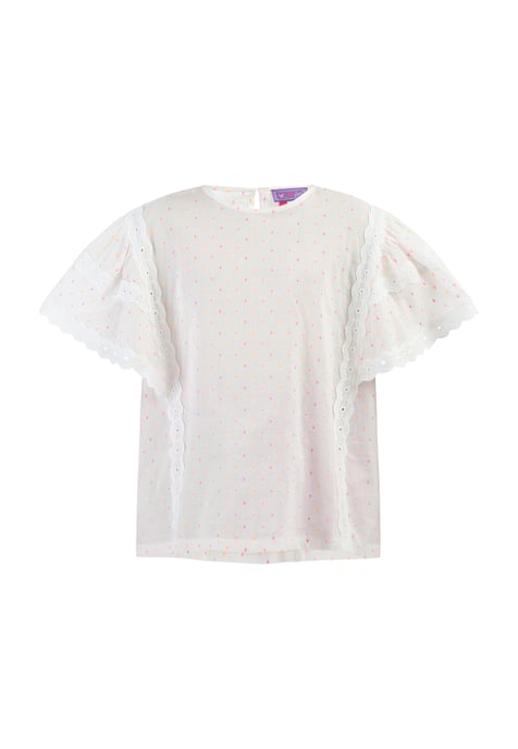 Mymo Blouse Meisje Wit roze oranje stippen - Image 1