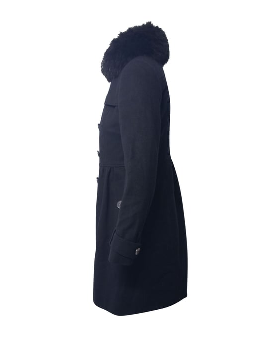 Burberry Coat with Fur Collar Trim in Black Virgin Wool - Image 2