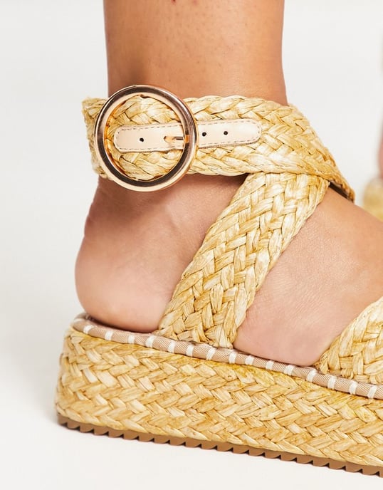 ASOS DESIGN Wide Fit Journey raffia espadrille in natural-Neutral