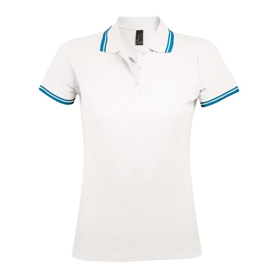 SOLS Dames/Dames Pasadena Poloshirt (Wit/Aqua) - Image 1