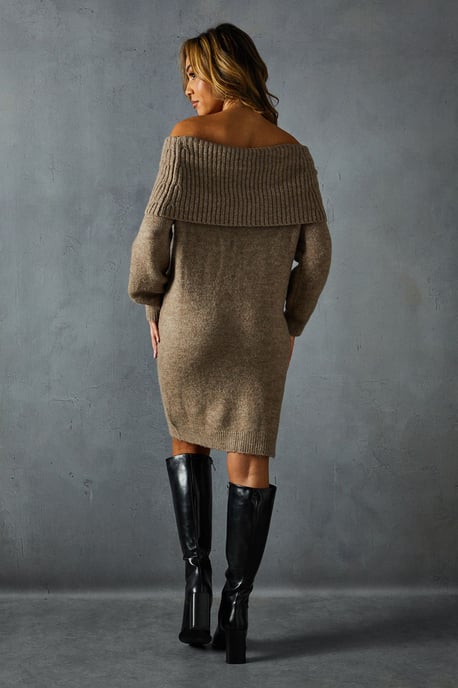 Premium Knit Bardot Foldover Jumper Dress