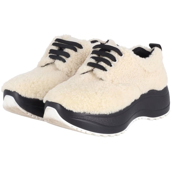 Celine Delivery Shearling Platform Sneakers in Cream Wool - Image 3
