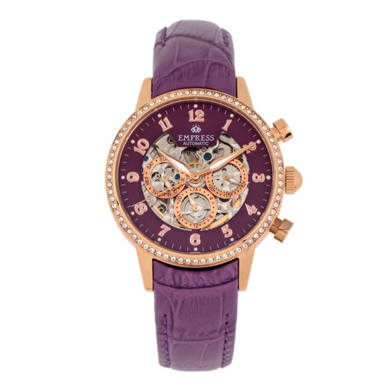 Keizerin Beatrice Automatische Skeleton Wijzerplaat Horloge met Leren Band en Dag/Datum - Image 1