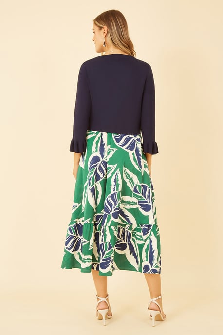Yumi Navy Cropped Cardigan With Bell Sleeves