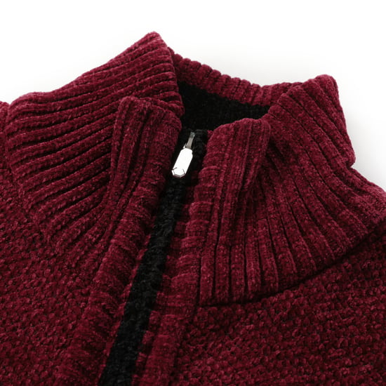 Herenvest met rits en opstaande kraag, gevoerde grofgebreide trui rood - Image 5