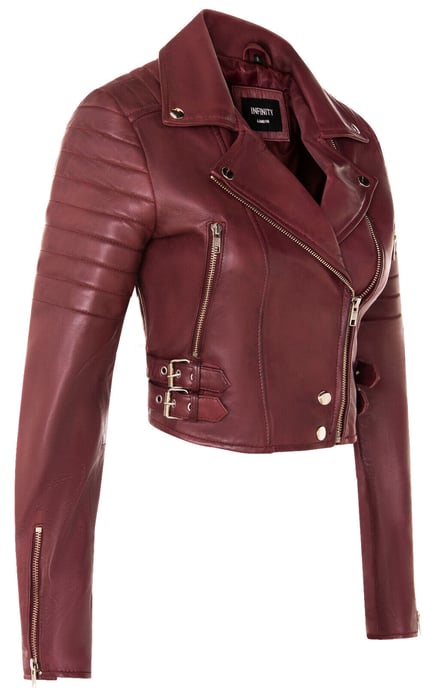 Ladies Brando Short Leather Jacket-Longtown