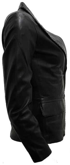 Womens 2 Button Leather Blazer Jacket-Newport