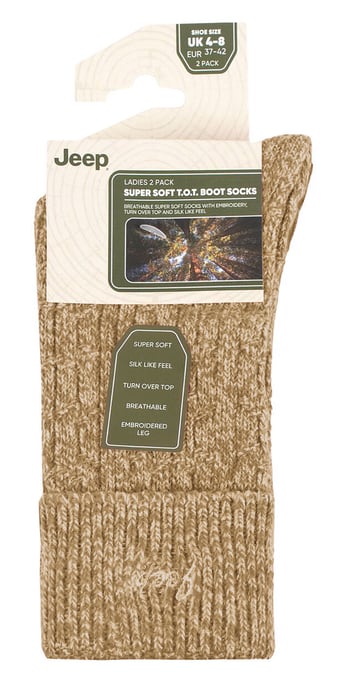 Dames Turn Cuff Sokken | Jeep | Wandelsokken Vrouwen, Comfortabele Performance Polyester Sokken - Taupe / Crème - Image 2