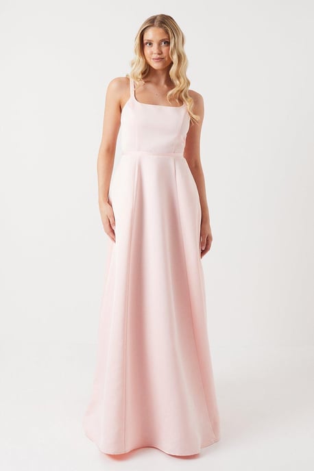 Structured Satin Corset Full Skirt Bridesmaids Dress - Image 1