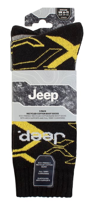 Heren Wandelsokken | Jeep | Volledig Gevoerde Anti-Blaar Camouflage Sokken, Geweven Gerecycled Katoen Camo Sokken - Zwart / Geel - Image 2