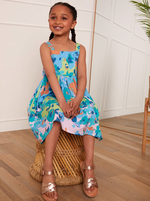 Younger Girls Floral Midi Dress in Blue