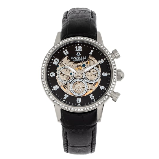 Empress Beatrice Automatic Skeleton Dial Leather-Band Watch w/Day/Date