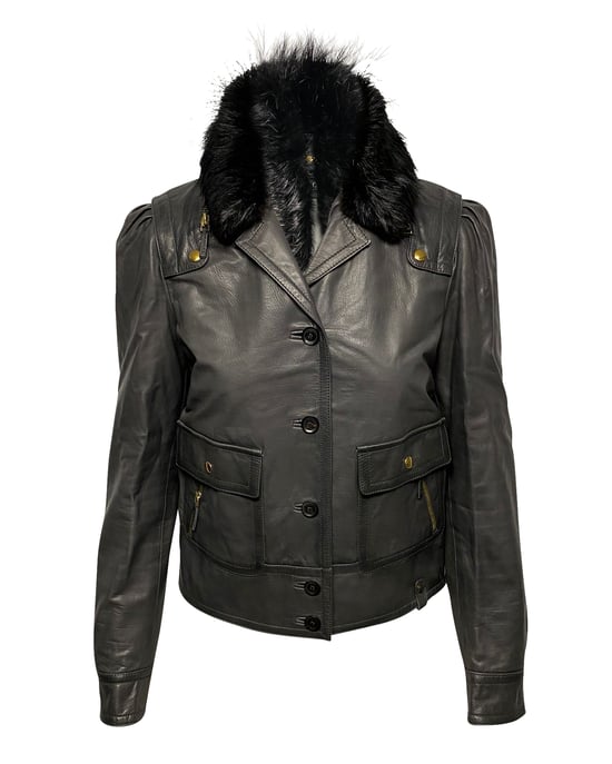 Gucci Jacket met Bontkraag Detail in Zwart Leer - Image 1