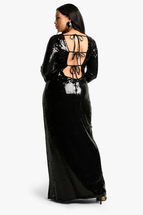 Plus Sequin Tie Back Maxi Column Dress - Image 1