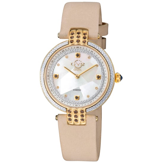 GV2 Matera dames Zwitsers quartz wit parelmoer wijzerplaat ecru suède band diamanten horloge - Image 1
