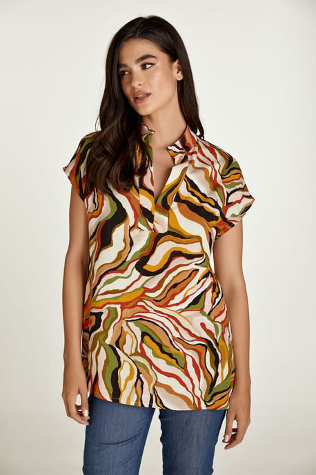 Mouwloze top met baksteenkleurige swirlprint - Image 4