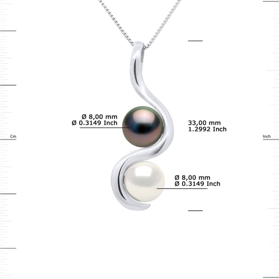 DIADEMA - Pendant You & Me in White Gold - Real Freshwater Pearls and Tahitian Pearls - White