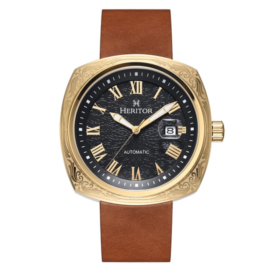 Heritor Automatische Davenport Gegraveerde-Kast Leerband Horloge met Datum - Image 1