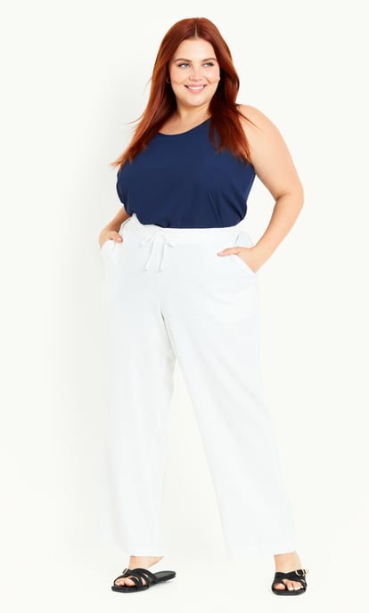 EVANS Women's Relaxed Linen Blend Trouser White - petite